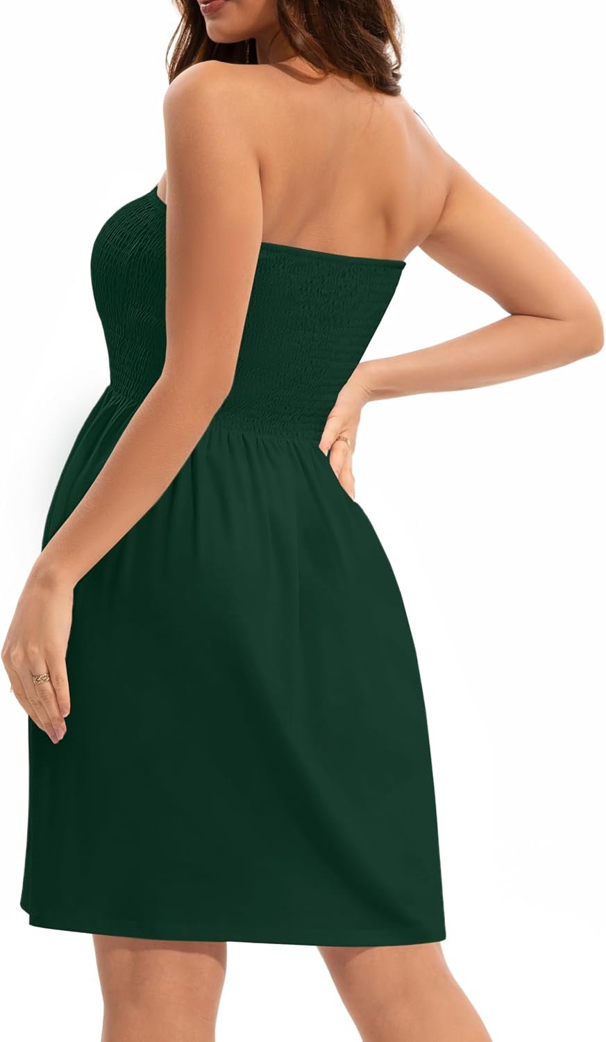 Summer Dresses for Women 2026 Strapless Casual Beach Cover Ups Tube Top Sundress Green - Image 5