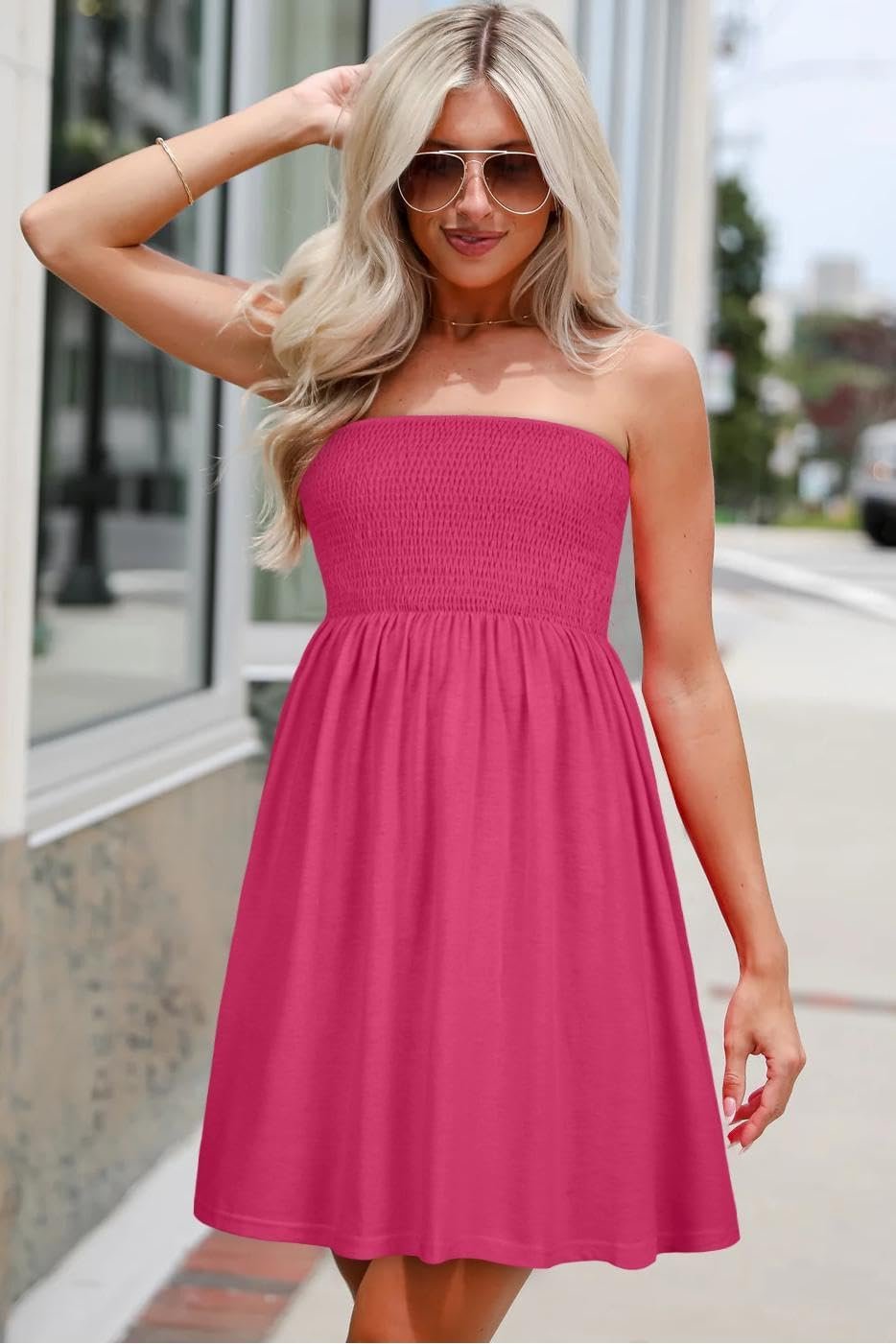 Summer Dresses for Women 2026 Strapless Casual Beach Cover Ups Tube Top Sundress B Rose - Image 2
