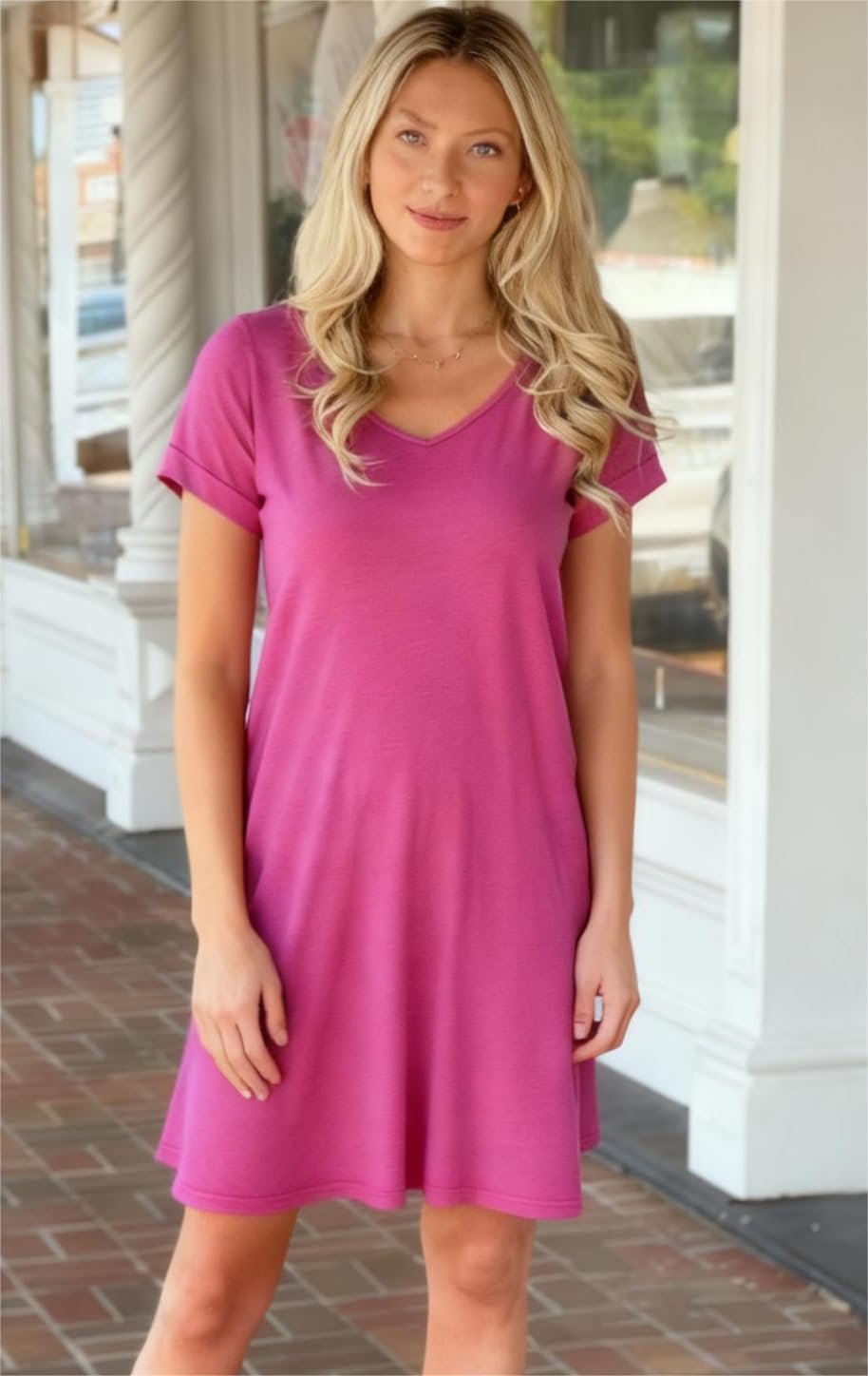 Sundresses for Women Summer Dress with Pockets | 2026 Women V Neck T Shirt Dress, Short Sleeve Loose Dresses, Basic Summer Shirt Dress, Casual Short Dress Rose - Image 2