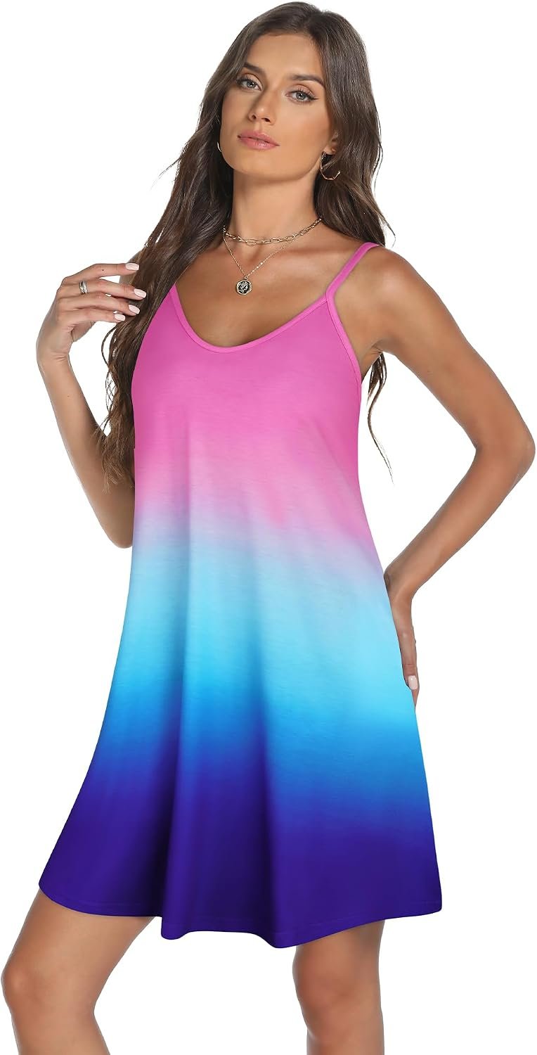 Womens Summer Dresses Spaghetti Strap V Neck Casual Sleeveless Sundress Beach Cover Ups with Pockets 2026 Pink Blue - Image 4