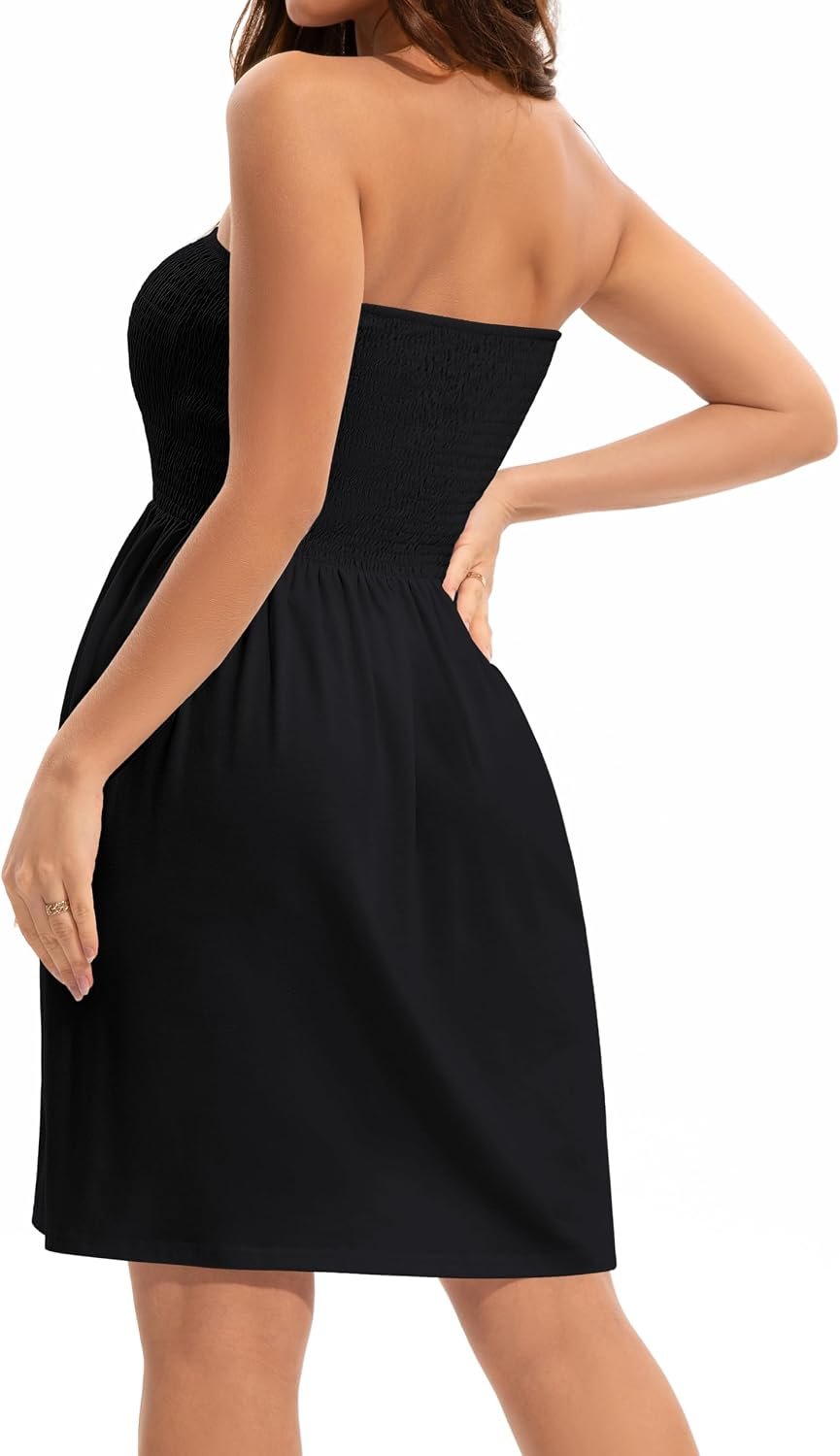 Summer Dresses for Women 2026 Strapless Casual Beach Cover Ups Tube Top Sundress A Black - Image 6