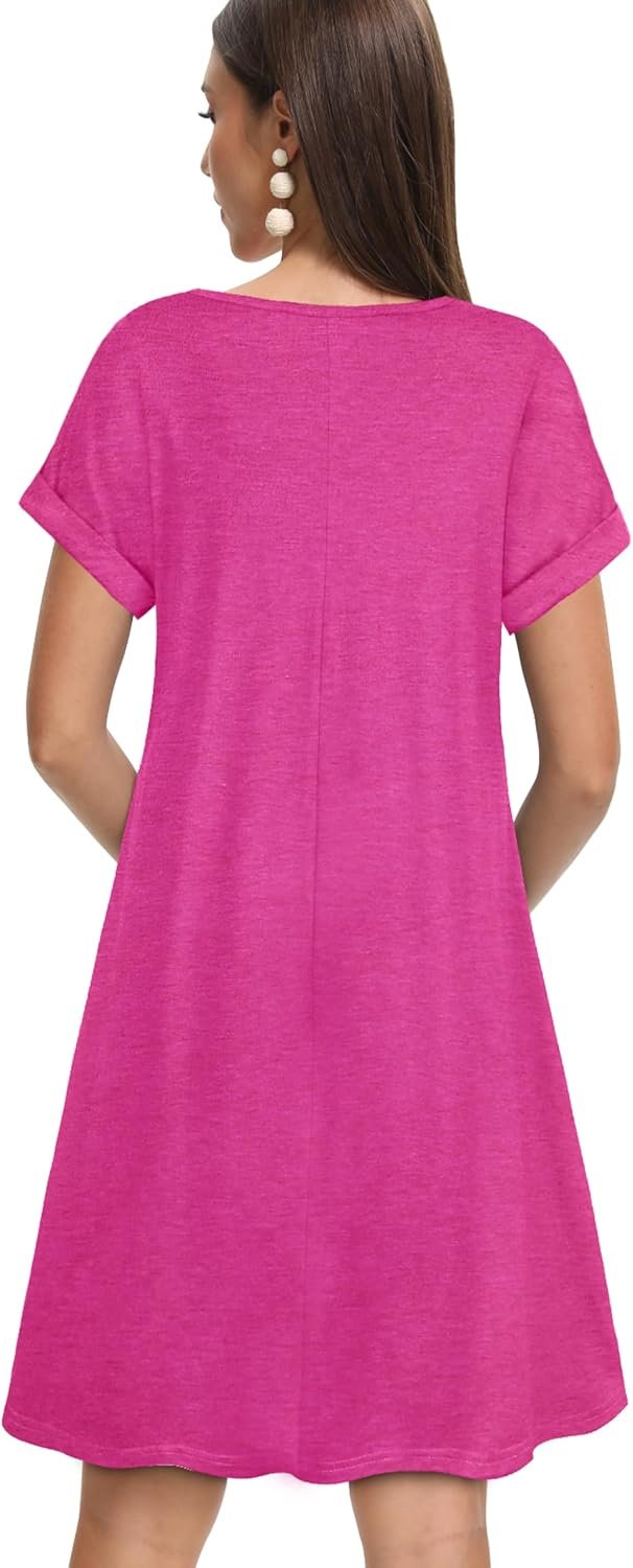 Sundresses for Women Summer Dress with Pockets | 2026 Women V Neck T Shirt Dress, Short Sleeve Loose Dresses, Basic Summer Shirt Dress, Casual Short Dress Rose - Image 6