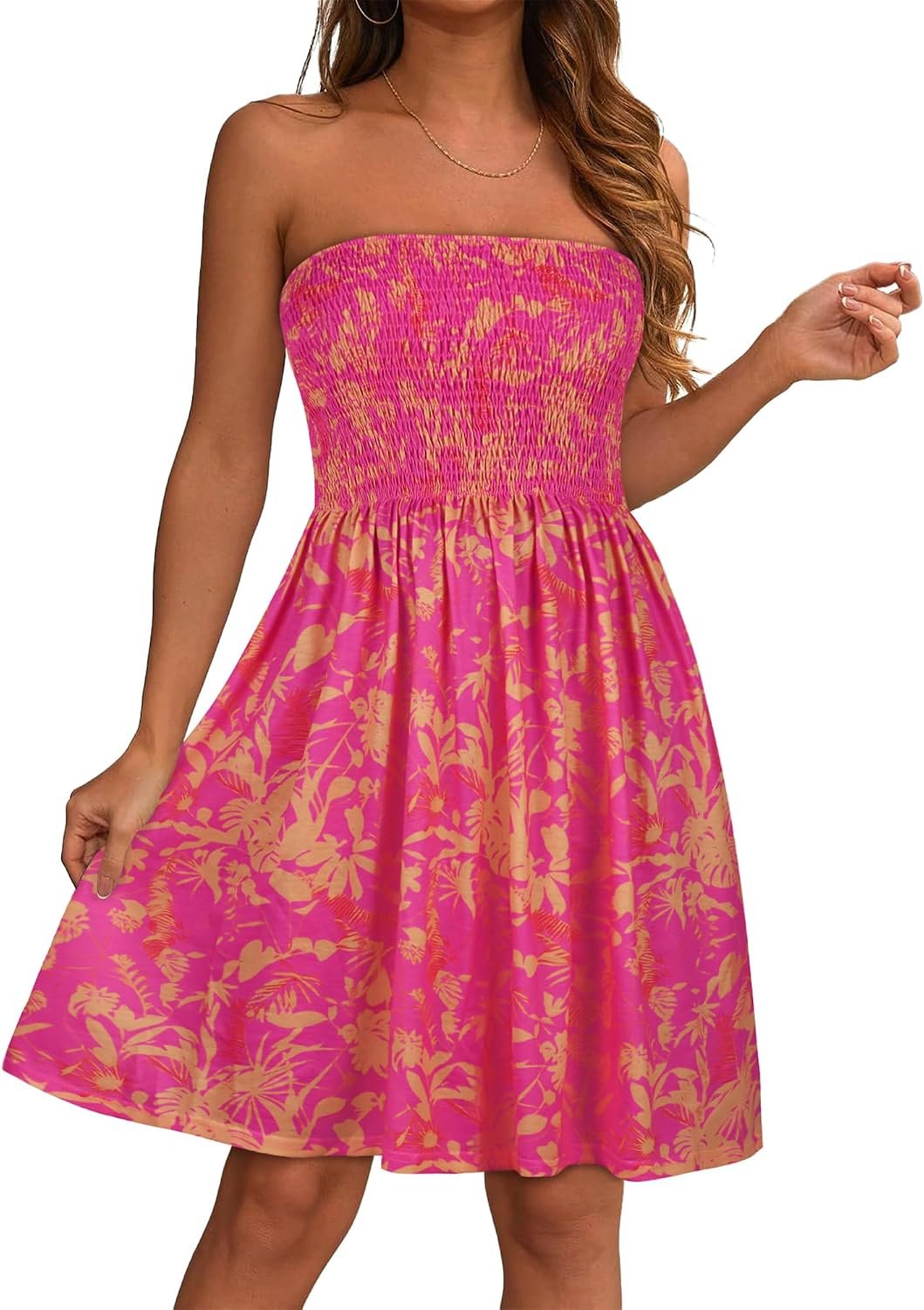 Summer Dresses for Women 2026 Strapless Casual Beach Cover Ups Tube Top Sundress Red Yellow Floral - Image 2