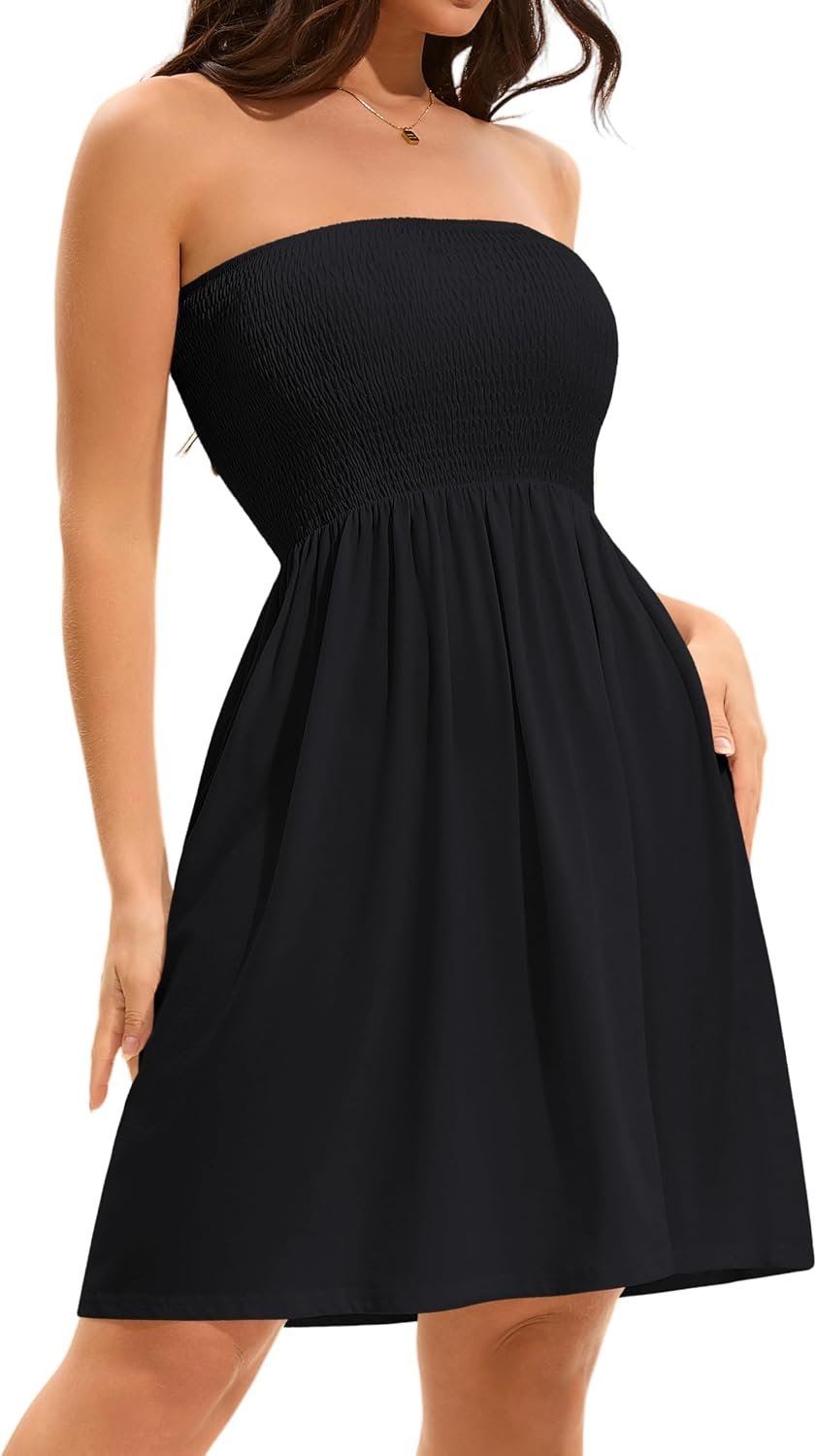 Summer Dresses for Women 2026 Strapless Casual Beach Cover Ups Tube Top Sundress A Black - Image 4