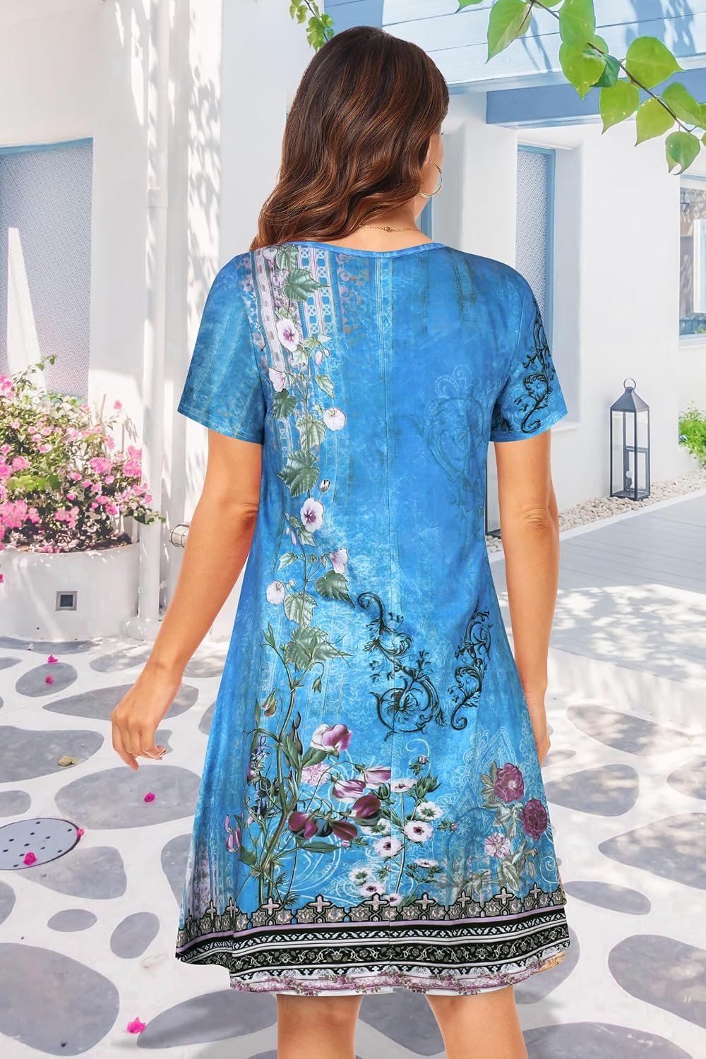 Womens Summer Dresses Beach Casual Loose Tshirt Floral Short Sleeve Flowy Pockets Sundresses 2026 Deepskyblue Boho - Image 5