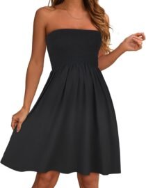 Summer Dresses for Women 2026 Strapless Casual Beach Cover Ups Tube Top Sundress A Black