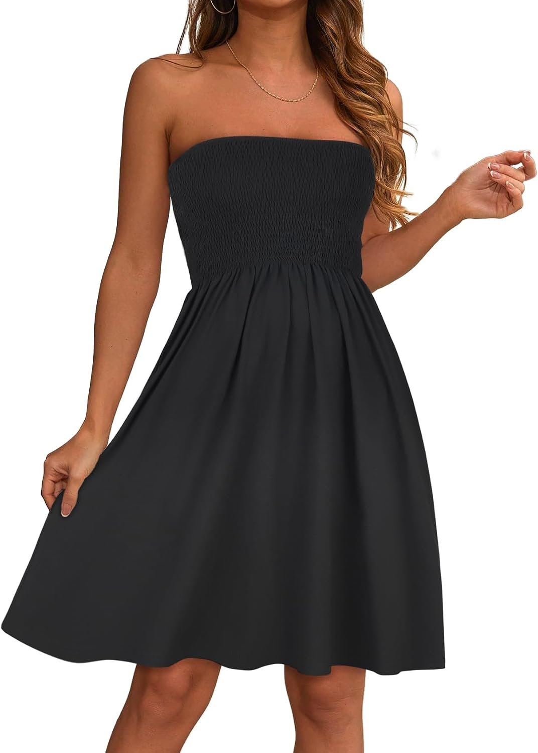 Summer Dresses for Women 2026 Strapless Casual Beach Cover Ups Tube Top Sundress A Black