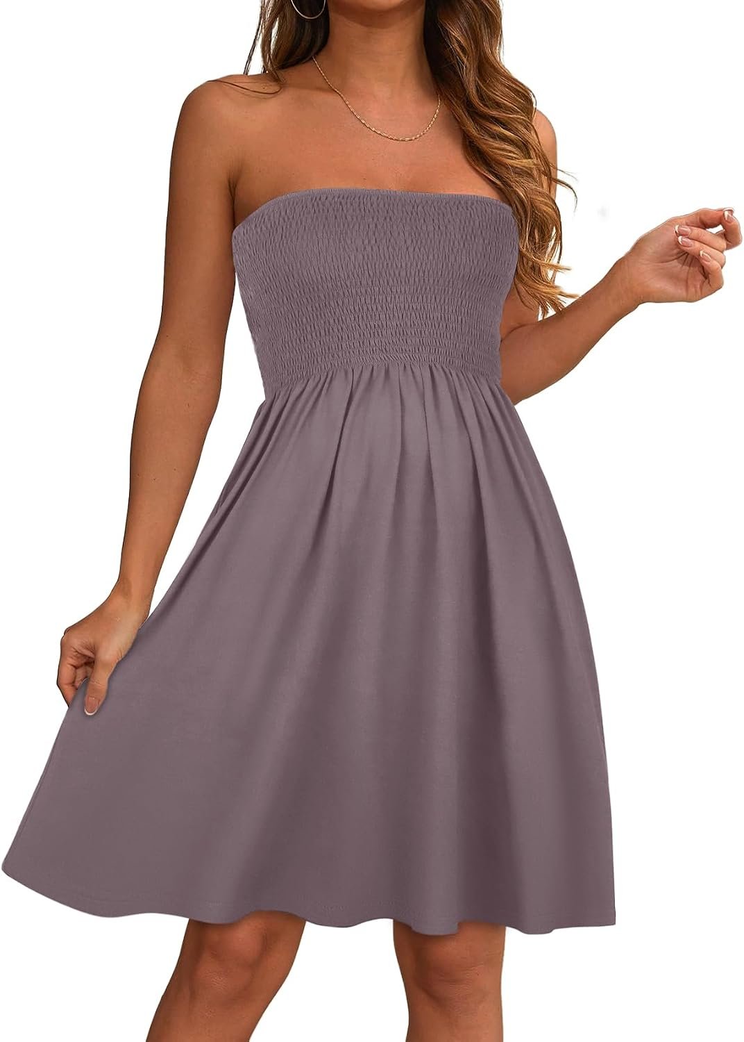 Summer Dresses for Women 2026 Strapless Casual Beach Cover Ups Tube Top Sundress B Grayish Purple