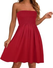 Summer Dresses for Women 2026 Strapless Casual Beach Cover Ups Tube Top Sundress B Red