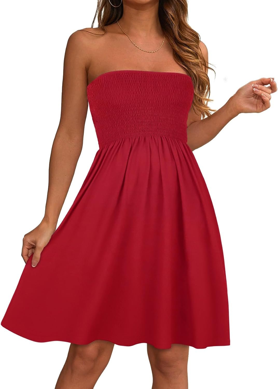Summer Dresses for Women 2026 Strapless Casual Beach Cover Ups Tube Top Sundress B Red