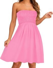 Summer Dresses for Women 2026 Strapless Casual Beach Cover Ups Tube Top Sundress Pink