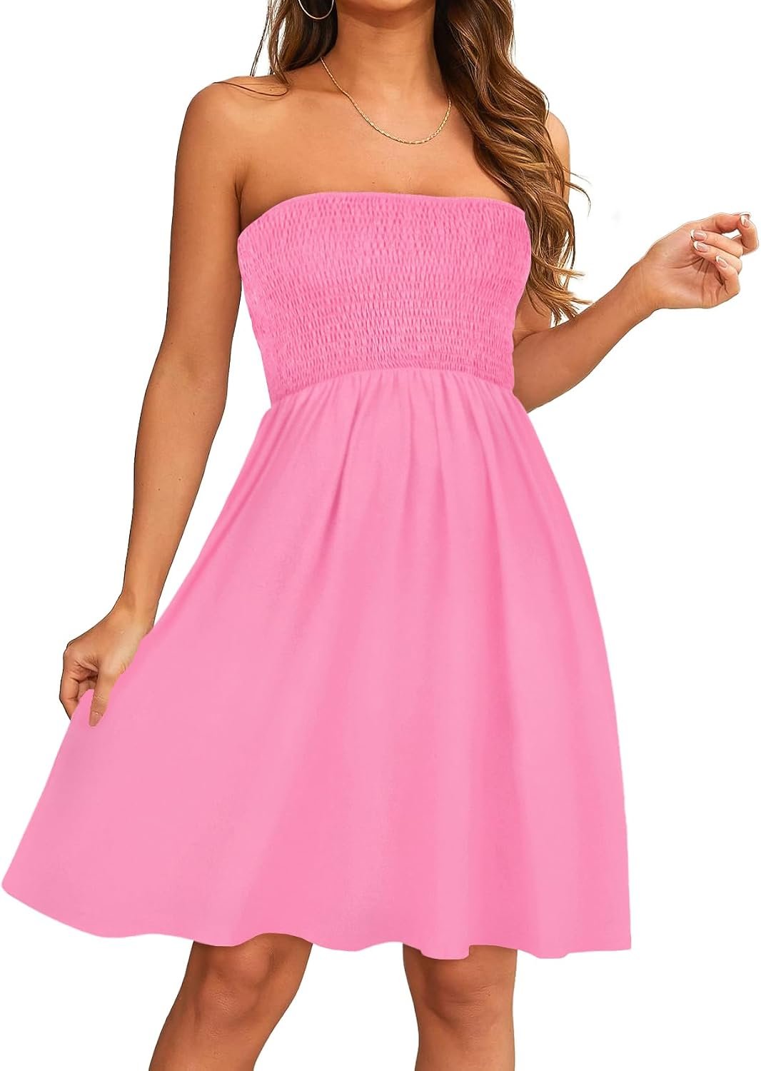 Summer Dresses for Women 2026 Strapless Casual Beach Cover Ups Tube Top Sundress Pink