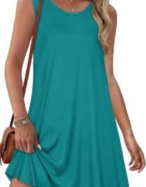 Summer Dresses for Women Beach Boho Sleeveless Vintage Floral Flowy Pocket Tshirt Tank Sundresses 2026 Lake Blue