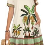Summer Dresses for Women Casual Tshirt Short Sleeve Floral Sundress Beach Cover Ups with Pockets 2026 Apricot Leaves