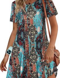 Womens Summer Dresses Beach Casual Loose Tshirt Floral Short Sleeve Flowy Pockets Sundresses 2026 Boho