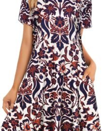 Womens Summer Dresses Beach Casual Loose Tshirt Floral Short Sleeve Flowy Pockets Sundresses 2026 Orange Blue Floral